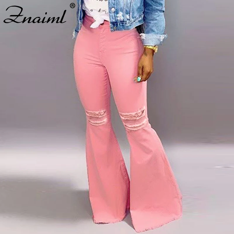 Znaiml женские розовые расклешенные брюки узкие джинсы свободные со средней талией