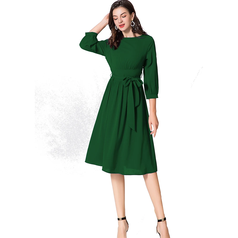 Женское трикотажное платье с круглым вырезом ZOGAA элегантное винтажное