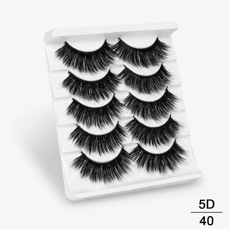 5D40 SEXYSHEEP, 5 пар, 20-25 мм, 3D накладные ресницы из искусственного меха норки, натуральные/толстые длинные ресницы для глаз, вытягивающие макияж, инструменты для наращивания красоты - Цвет: 5D40