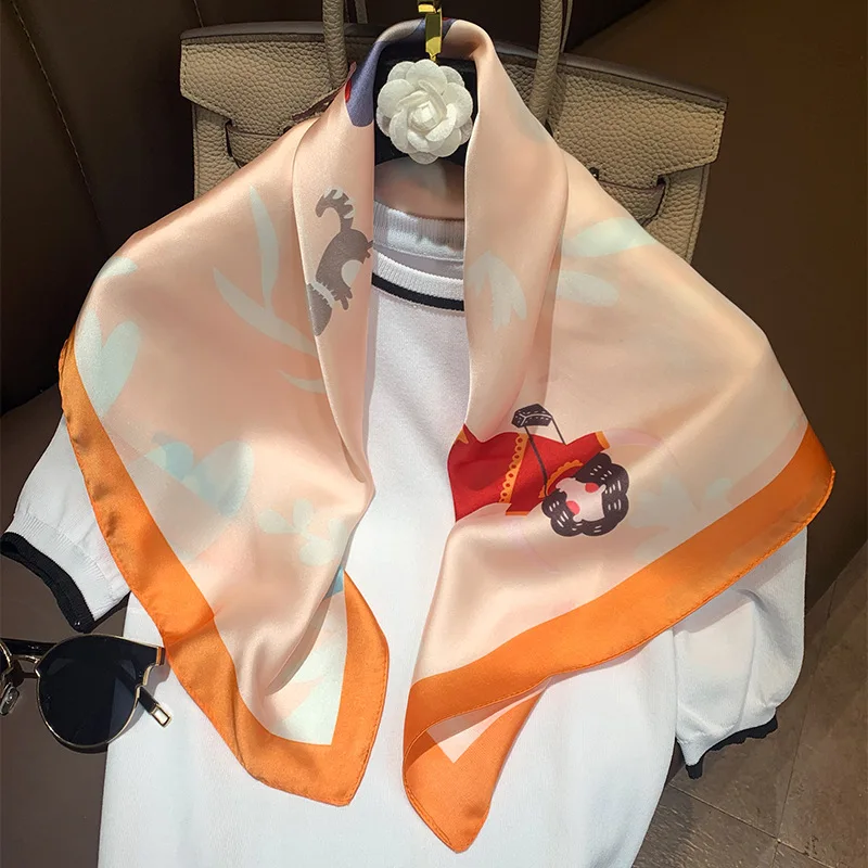 

silk scarf luxury spring autumn lady Fashion Sunscreen shawl women's quality Square scarves New style beach printed headscarf
