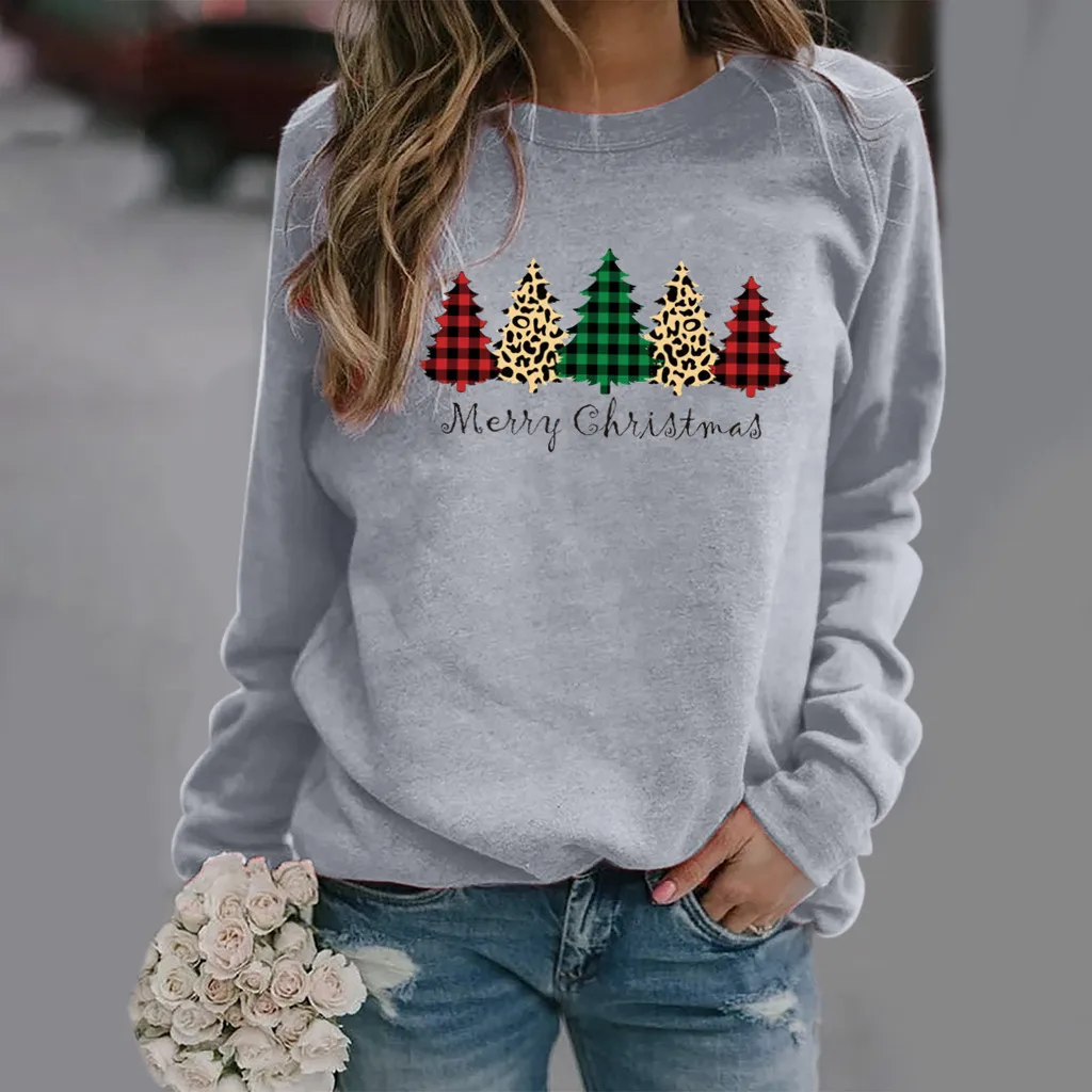 

Women Hoodie Vintage Merry Christmas Tree Printed Hoodies Women Fleece Long Sleeve O Neck Loose Sweatshirt Girls Pullovers
