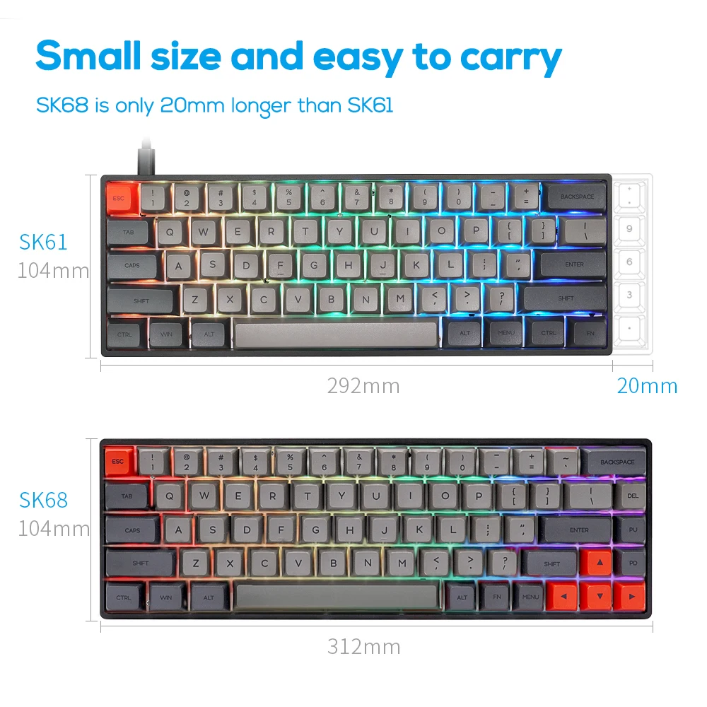 SK68S Mechanical Keyboard Wireless Bluetooth Gateron Optical Switch RGB Backlit Gaming Waterproof Macro Programe Gamer GK61 | Компьютеры и