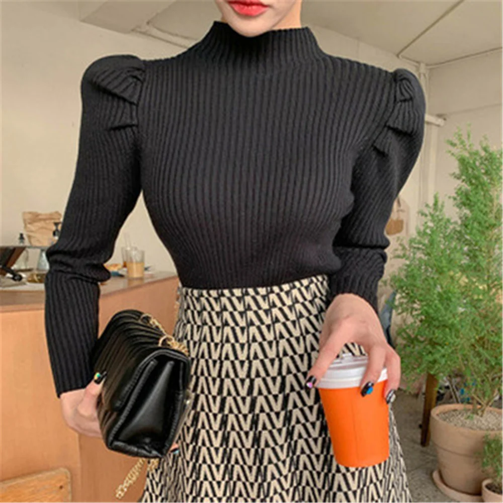 

Autumn Winter New Half Turtleneck Bottoming Sweater Women Pullover Solid Slim Long-Sleeve Sweaters Top Knit Casual Clothes H171