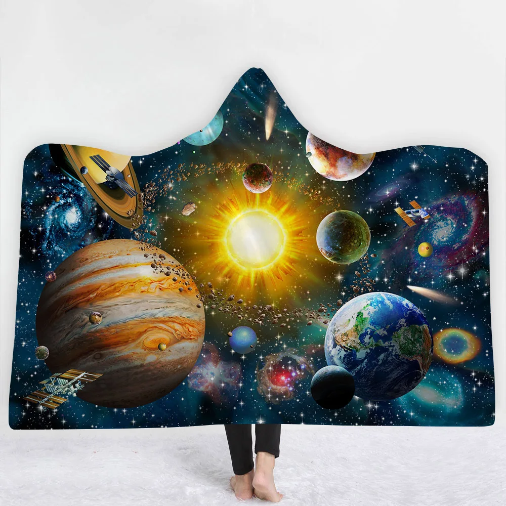 

Hooded Blanket 3D Printed Planet For Adults Kids Sherpa Fleece Plush Blanket Microfiber Throw Blanket For Home Sofa DropShipping