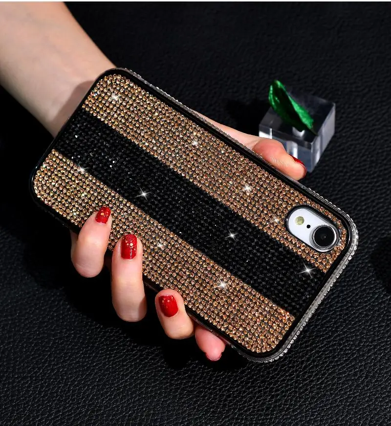 Модный женский чехол в полоску с бриллиантами для IPhone X Xs Max Xr 8 7 6 6s Plus, жесткий чехол для телефона, роскошный бренд, Fundas 8plus Capa - Цвет: 2jint