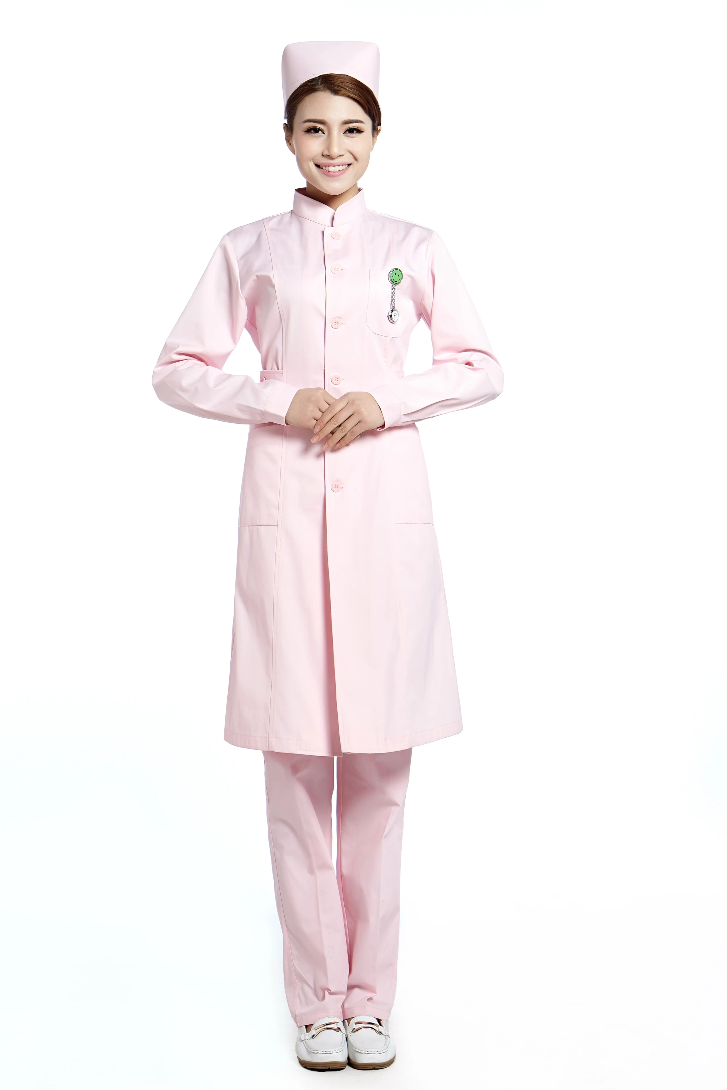 Розовый с длинным рукавом платье медсестры для медицинской рабочей одежды