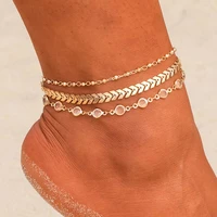 bohemian crystal sequins anklet jewelry set fashion handmade ankle bracelet for women summer foot chain beach barefoot gift