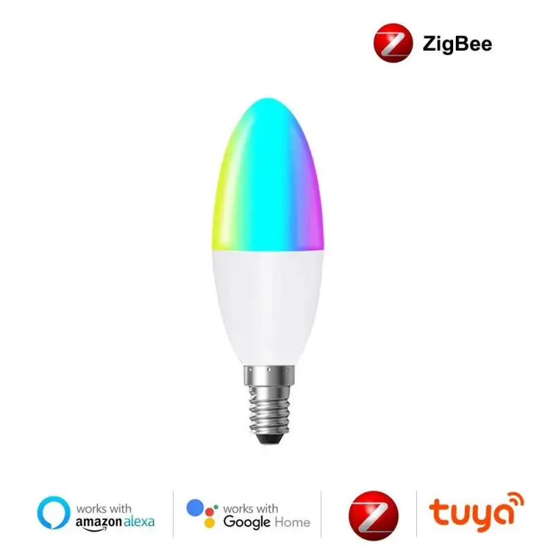 Умная Светодиодная лампа-свеча Tuya Zigbee 3 0 E14 RGB + W C с регулируемой яркостью работает