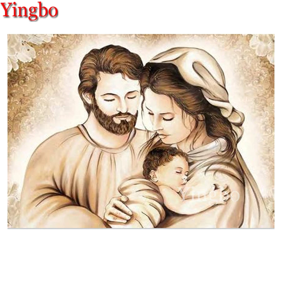 

Квадратная/круглая картина из страз 5D «сделай сам», религиозная Вышивка крестом семьи, 3D Мозаика из страз, наборы ручной работы, домашний де...