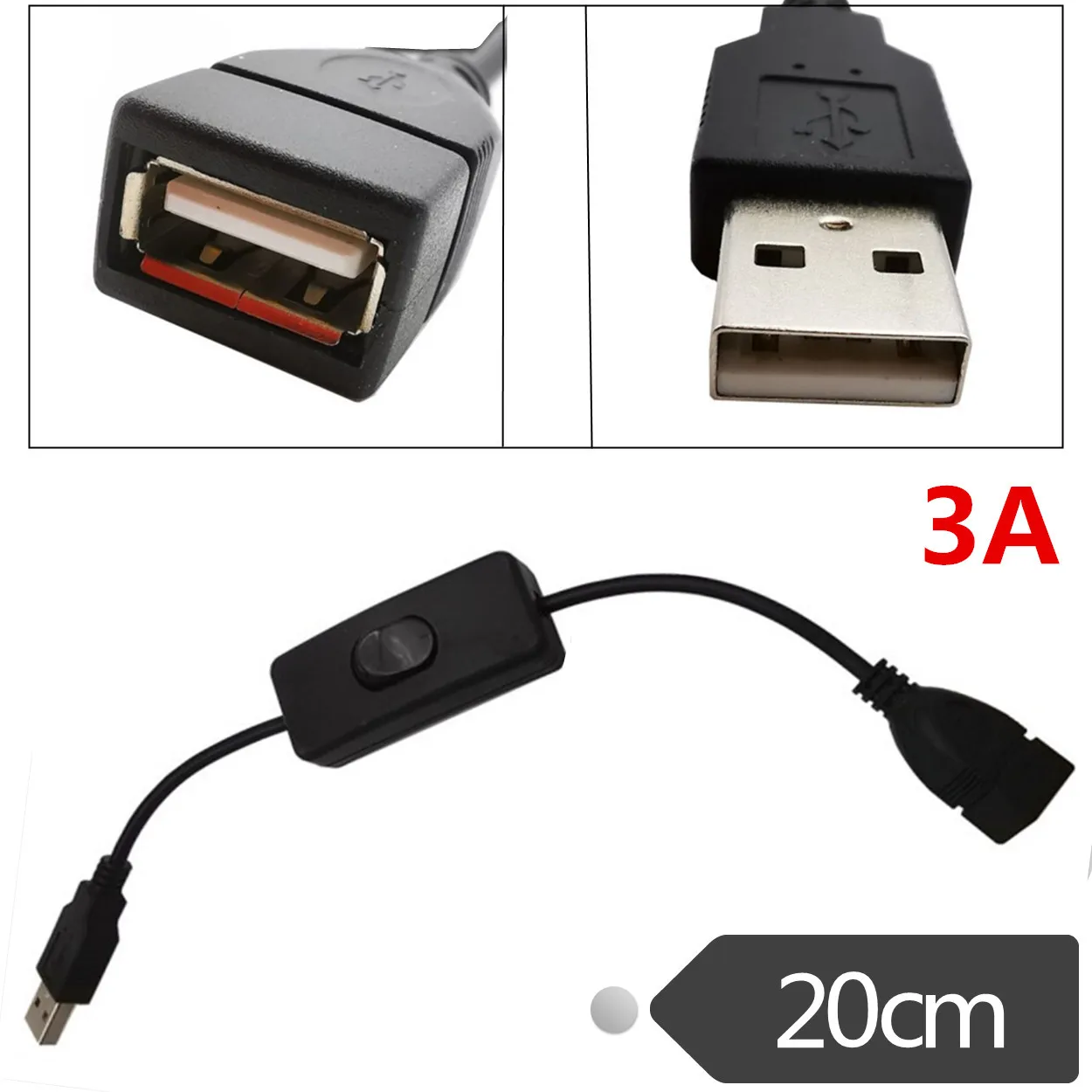 3а 22AWG медный USB Удлинительный шнур питания с переключателем USB AMAF удлинитель с переключателем контроллер линии