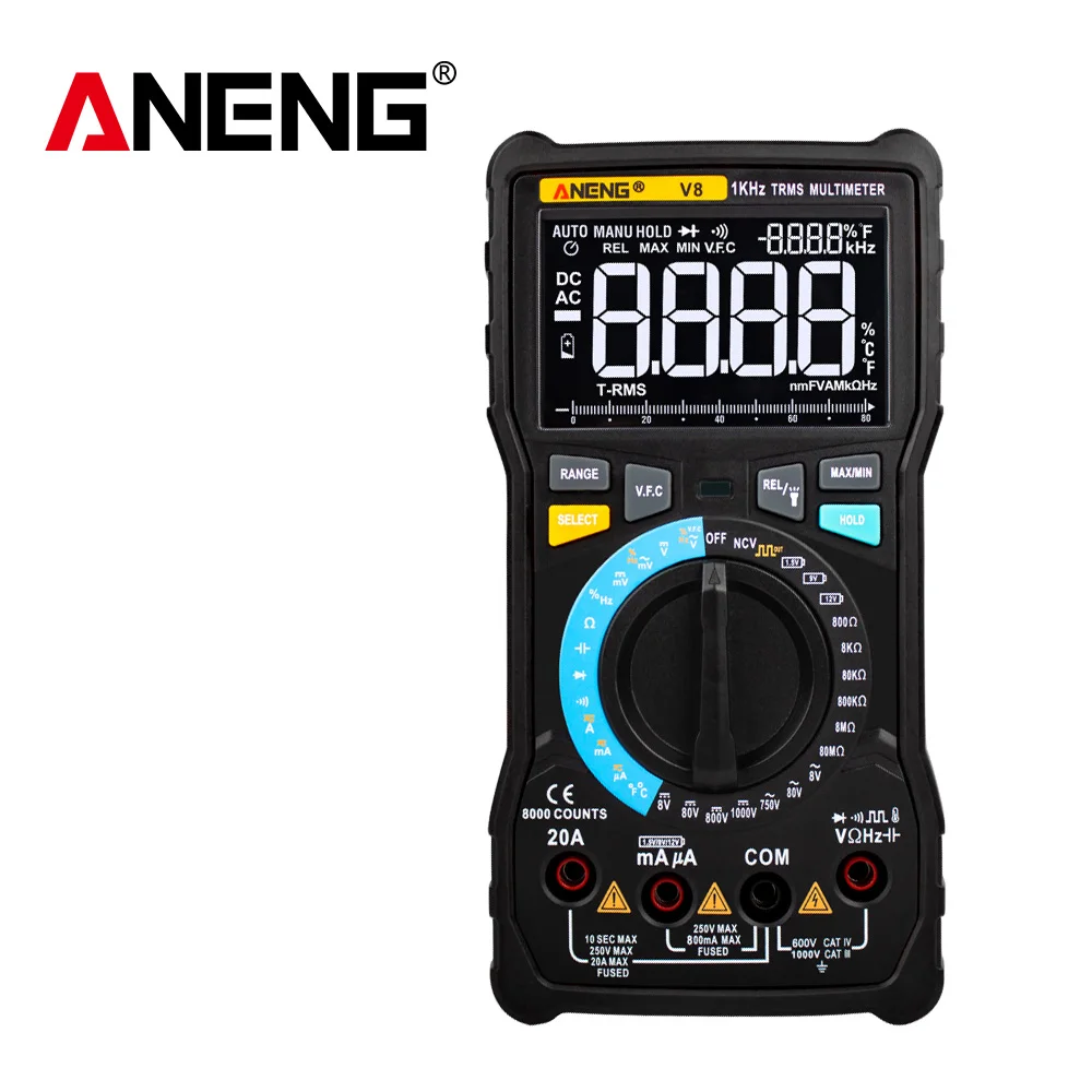 ANENG V8 Цифровой мультиметр Профессиональный 8000 отсчетов истинный RMS Транзистор тестер Аналоговый транзистор multimetro multimetr multiteste - Цвет: Черный