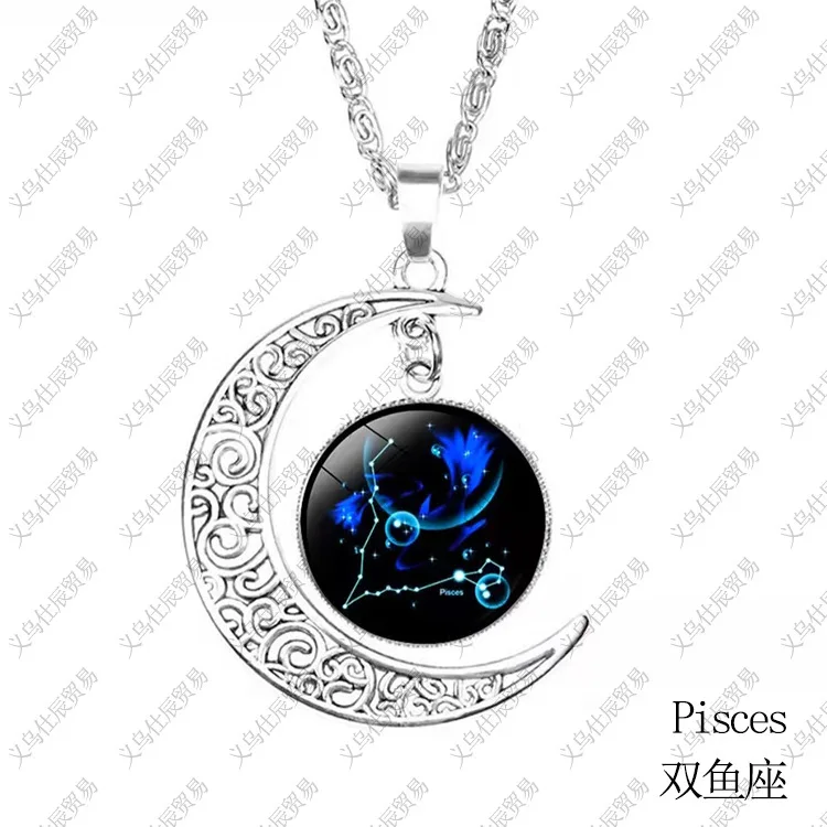 

New Couple Necklace Twelve Constellations Moon Time Necklace Simple Fashion Starry Night Light Necklace Men Hip Hop Jewelry Gift
