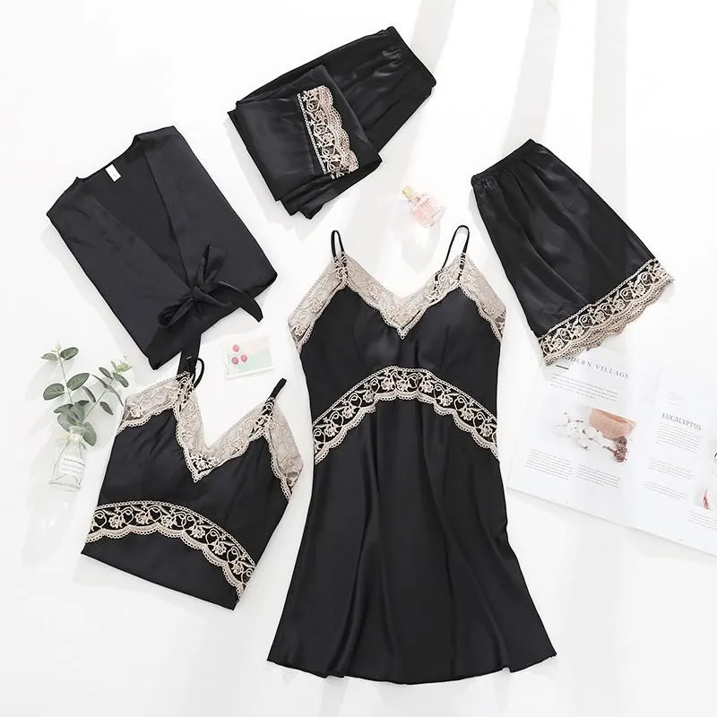 Сексуальный женский желтый халат кимоно комплект атласного халата ночная