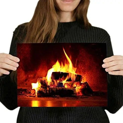 

Open Log Fire Winter Christmas Poster Metal Sign Bar Pub Home Retro Wall Decoration Man Cave 12X16 inch