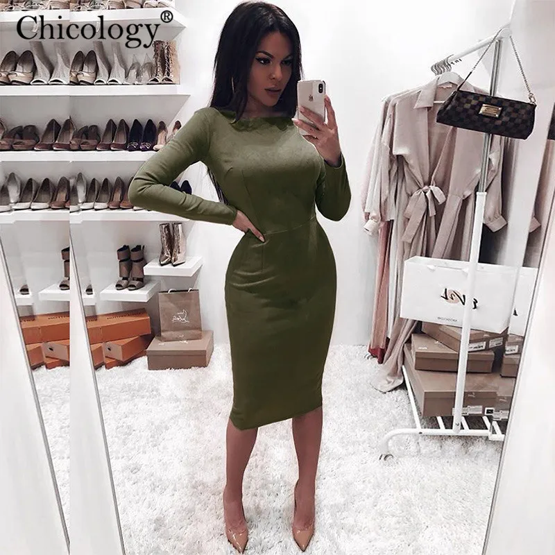 Chicology замшевые облегающие сексуальные элегантные женские миди платья 2019 осень