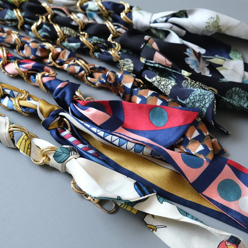Бело-красная шелковая металлическая цепочка Scarve с плечевым ремнем Женская лента