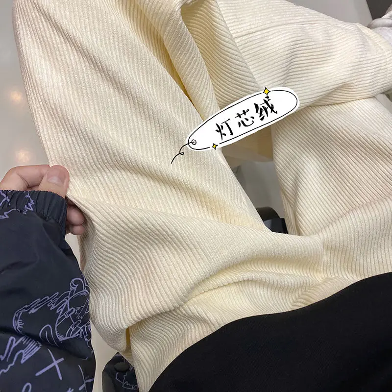 

Winter Thickened Corduroy Pants Men's Warm Fashion Retro Wide-leg Pants Men Streetwear Loose Hip-hop Korean Straight Pants Mens