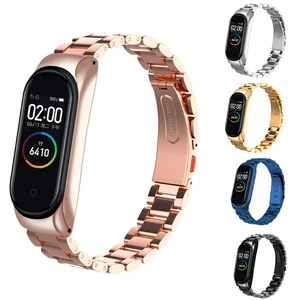 Металлический ремешок для Xiaomi Mi Band 6, 5, 4, 3, NFC, розовое золото, серебро, нержавеющая сталь, сменный Браслет для Miband 5, 6, Mi4