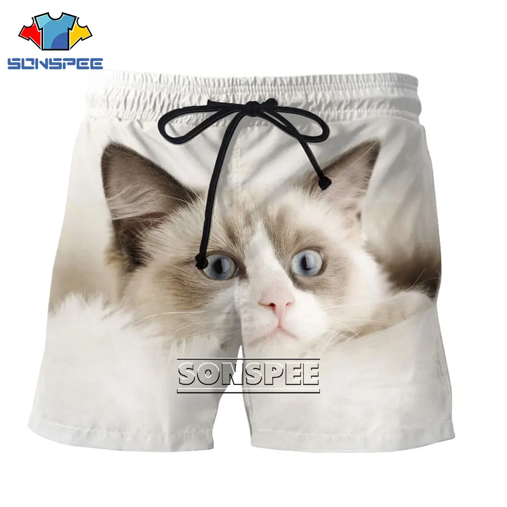 

SONSPEE 3D Cute Pet Cat Daily Beach Shorts Summer Men's Casual Sports Shorts Loose Large Size Fashion Trend Shorts