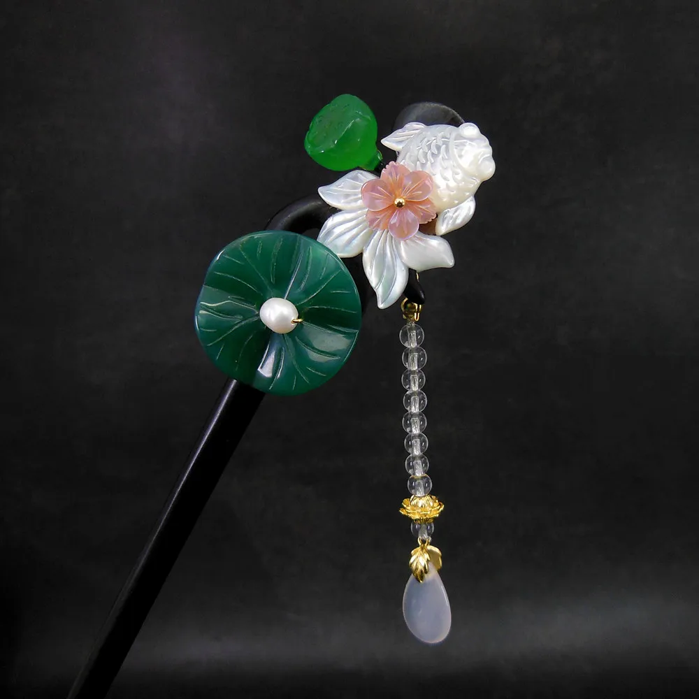 

Женская заколка для волос из Эбенового дерева, с натуральным камнем