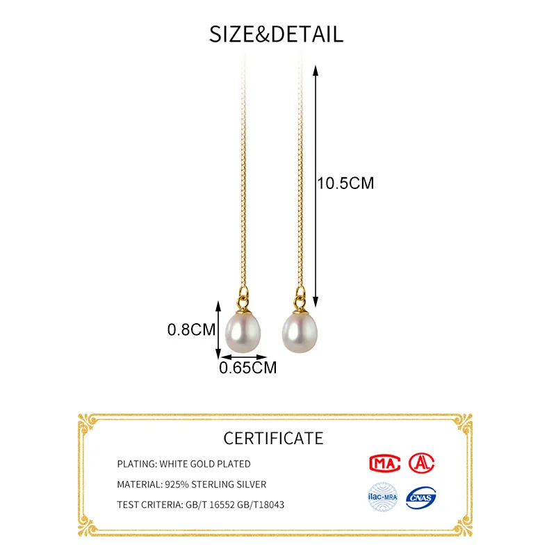 

INZATT Real 925 Sterling Silver Pearl Long Chain Tassel Drop Earrings For Fashion Women Party 18K Gold Fine Jewelry Accessories