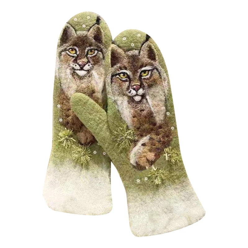 

Women Faux Cashmere Full Finger Gloves Colorful Animal 3D Print Warm Mittens N58F