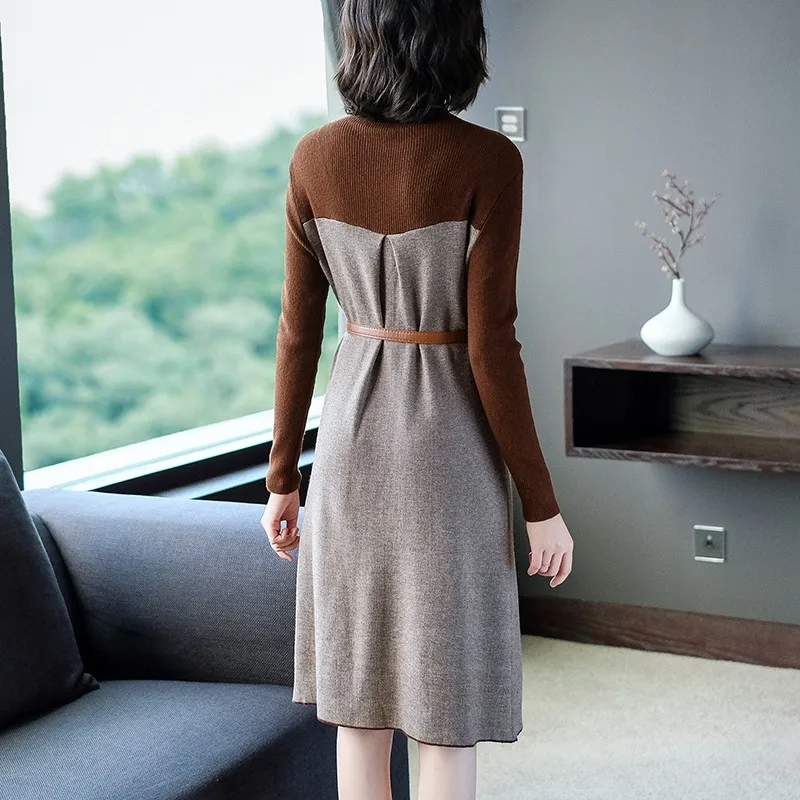 Женские осень-зима с высоким плотно облегающим шею воротником Теплые лоскутные