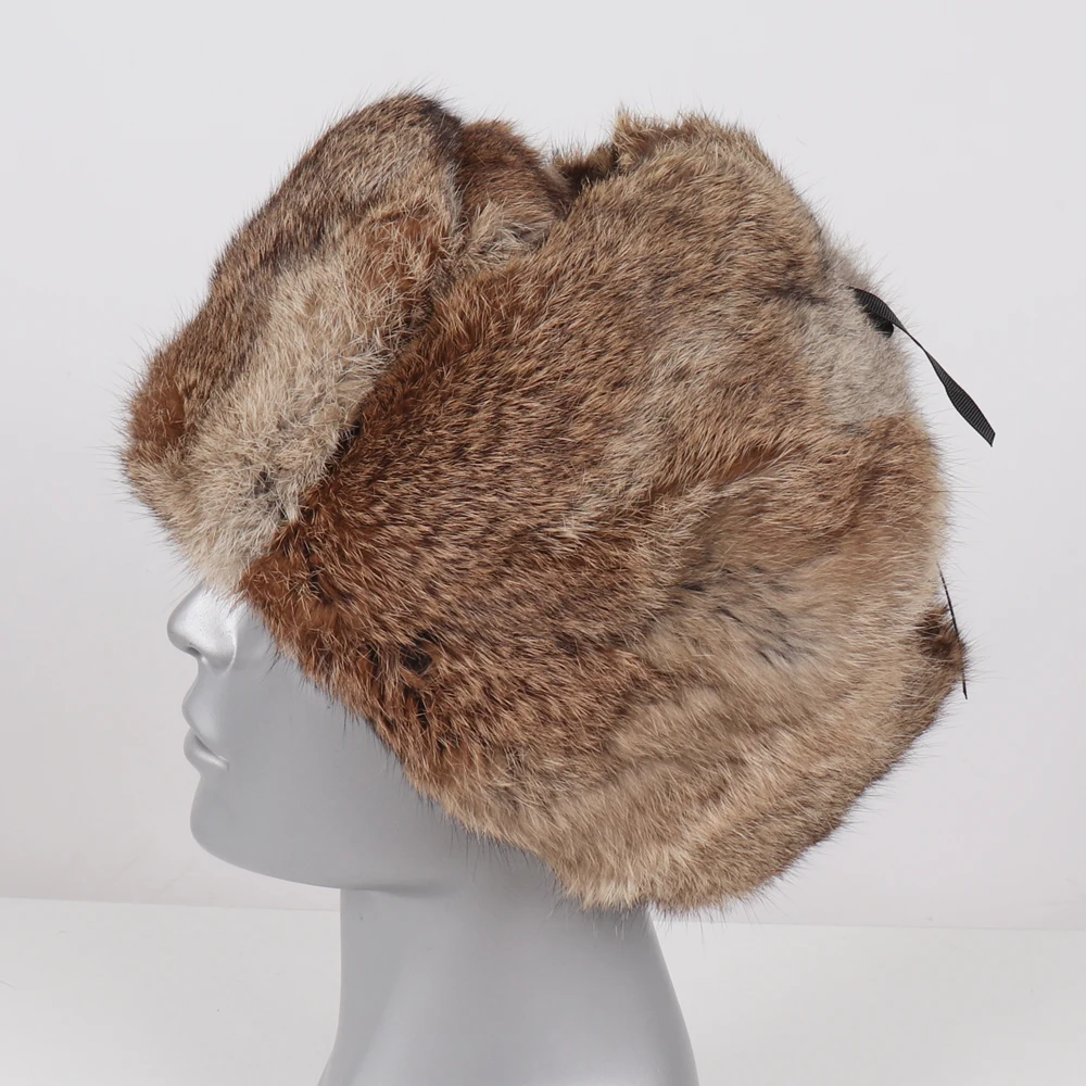 Новинка Мужская русская зимняя шапка бомбер из натурального кроличьего меха
