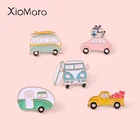 Мультяшные розовые эмалевые значки в виде любящего автомобиля кемпера Значки для путешествий в автобусе броши для влюбленных друзей детей милые сумочки одежды лацкан булавка ювелирные изделия подарок