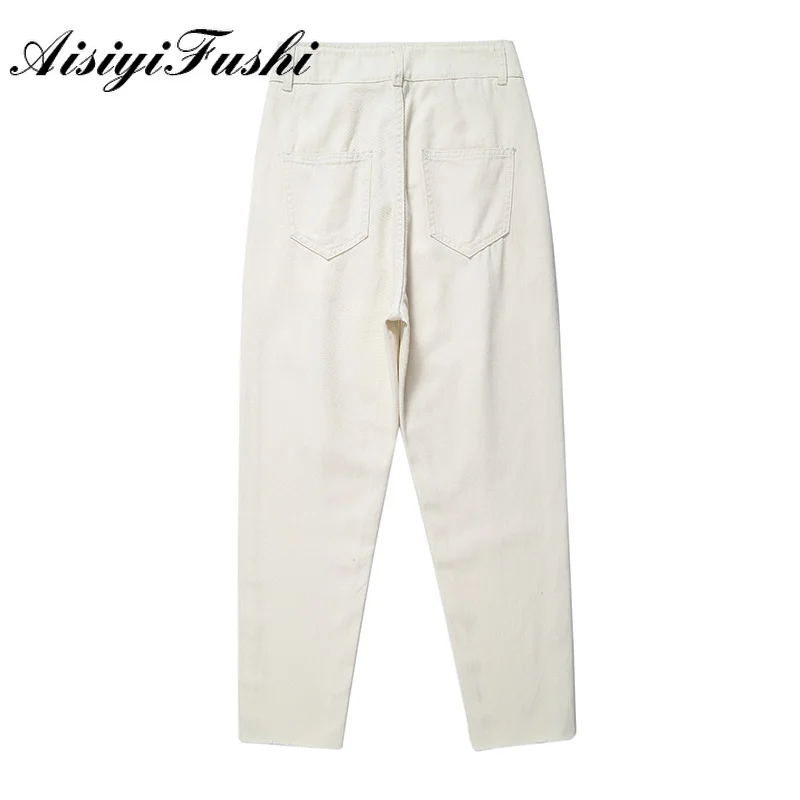 AISIYIFUSHI White Boyfriend Jeans Female Jean-Korean Pants Blue Belt High Pencils Classic Graduate Skinny |