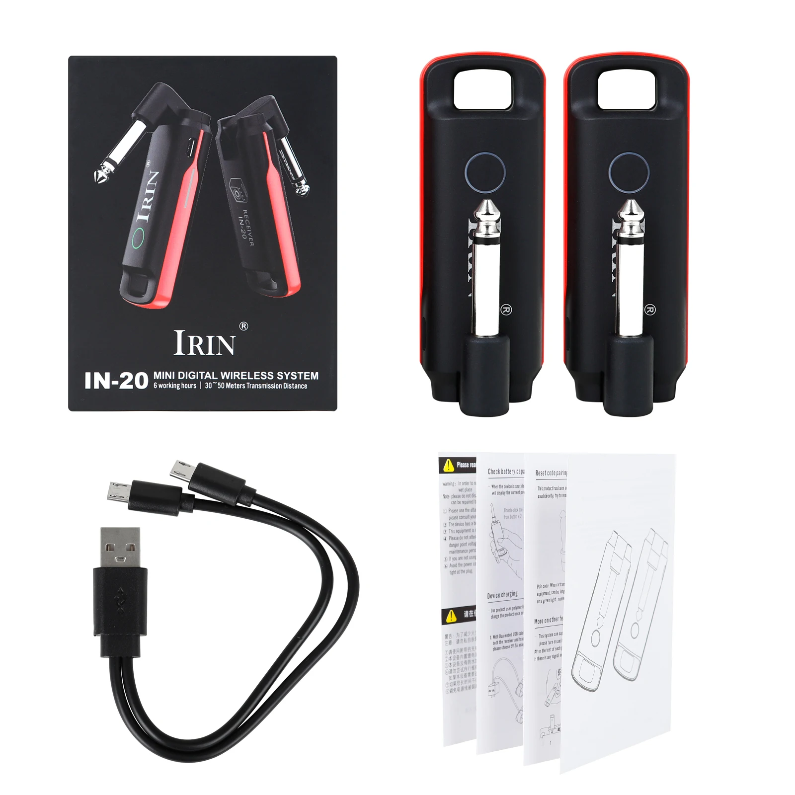 

Rechargeable Mini UHF Wireless Guitar System Receiver & Transmitter Set with Rotatable 6.35mm Jack for Electric Guitar Bass