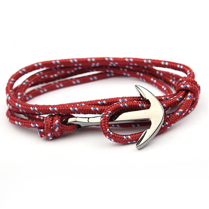 1-9 Adjustable Paracord Anchor Bracelet Woman Men Charm Bracelets Alloy Anchor Nylon Rope Chain Armband Vintage Bracelets& Bangles - Окраска металла: 1-9