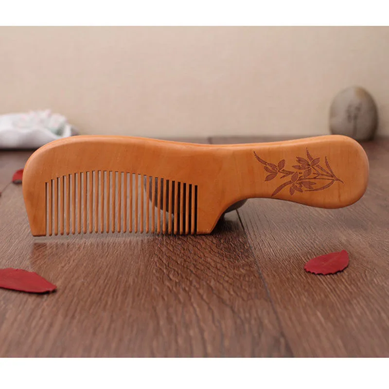 

Fine Carved Plum, Orchid, Bamboo, Chrysanthemum Peach Wood Comb anti-static natural wood comb