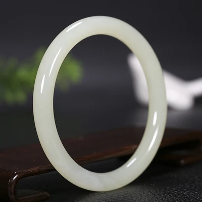

Natural Hetian Jade White Thin Strip 54-62mm Bracelet Elegant Princess Jewelry For Mom For Girlfriend