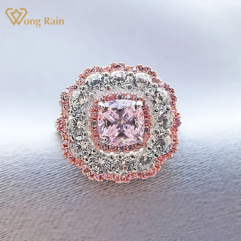 

Wong Rain Luxury 100% 925 Sterling Silver Pink Sapphire Created Moissanite Gemstone Wedding Women Rings Fine Jewelry Wholesale
