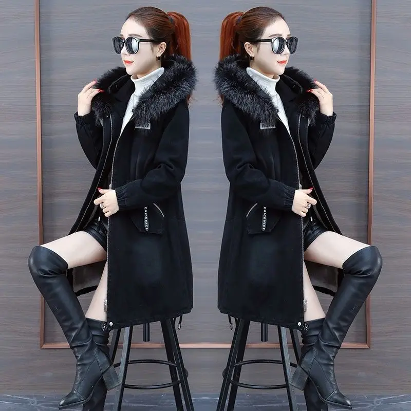 2019 Теплый Зимний Длинный Бомбер для женщин осень зима пальто с капюшоном джинсы