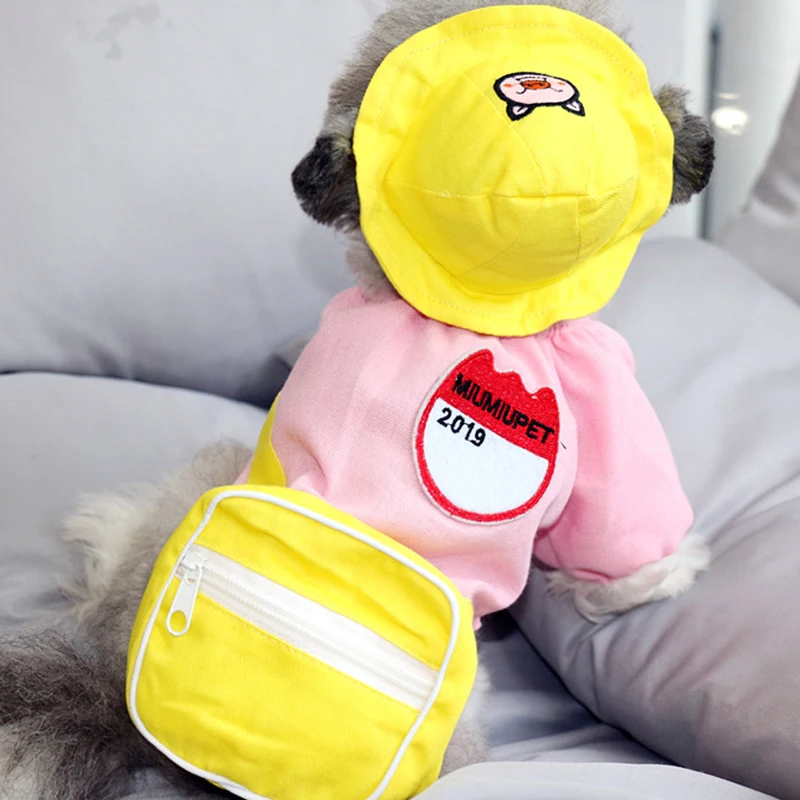 2021 Cute Little Yellow Duck Dog Clothes Bichon Autumn Pullover Puppy Warm Sweater Two-legged Pet Clothe With Hat |