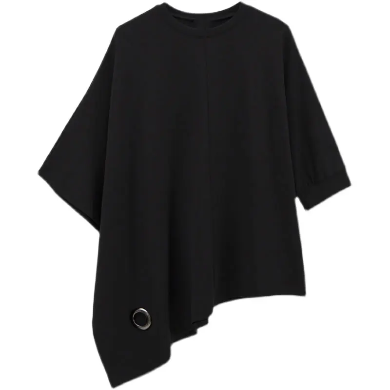 

XITAO Irregular T Shirt Fashion Pleated Black White Pullover Small Fresh 2021 Summer Minority Casual Style Tee Top LDD1557