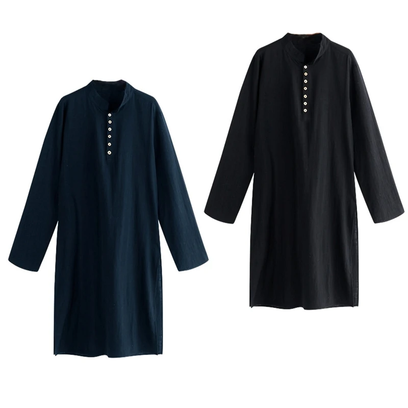 

Men Muslim Kurta T-Shirt Long Sleeve Buttons Stand Collar Kaftan Blouse Robe Top 23GE