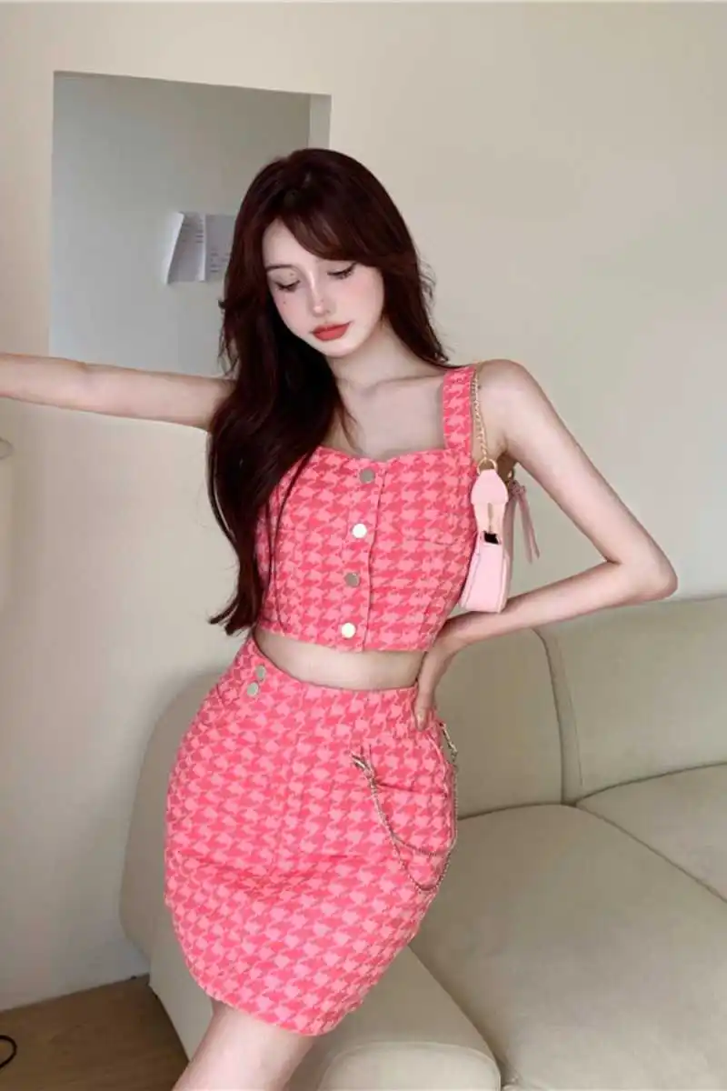 

Two Piece Crop Skirts Top And Skirt Set 2021 Women Sexy sky blue Gothic Korean Harajuku Summer new style Mini Sexy Cute clothes