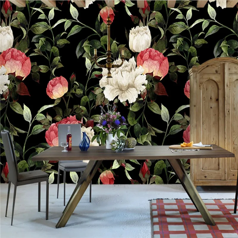 HD ручная роспись акварель черный низ красный белый пион цветок росписи