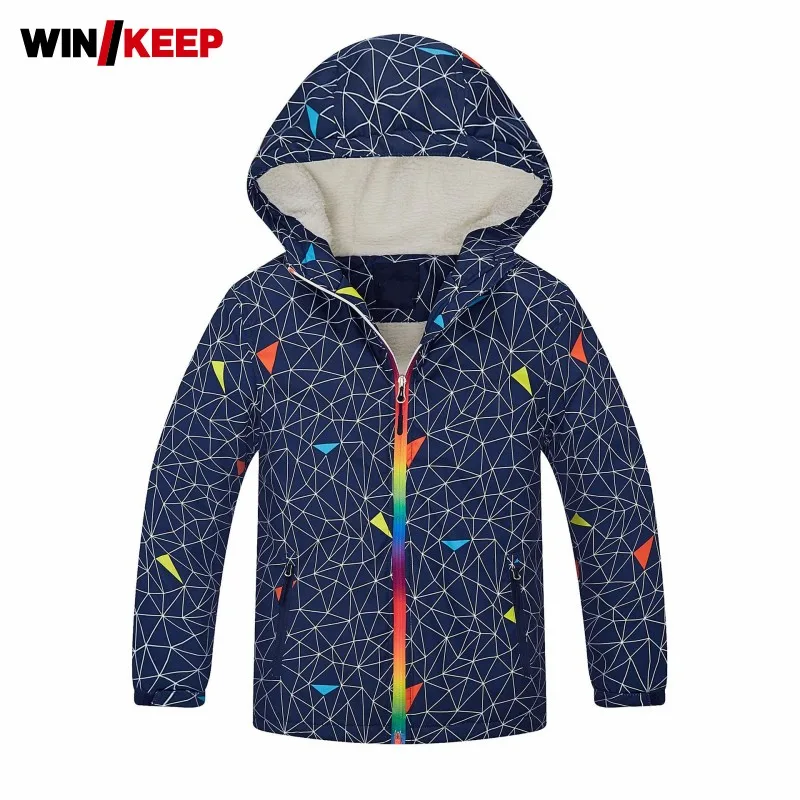 

Children Outdoor Thick Fur Liner Warm Hiking Jacket Kids Hoody Printed Camping Jacket Plus Size Sportswear Outerwear Girl Jacket