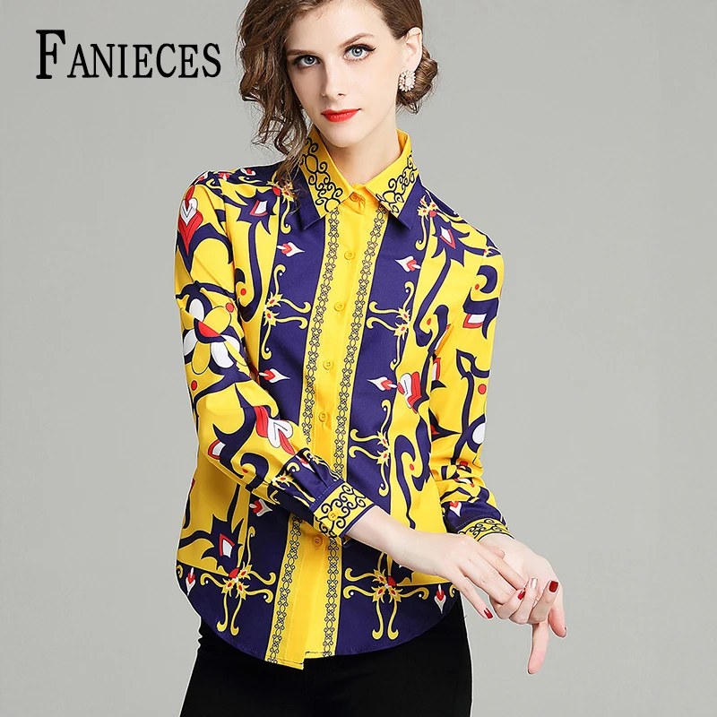 Женская блузка в стиле ретро элегантные топы с длинным рукавом и принтом