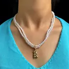 Модное ожерелье с белым искусственным жемчугом, милое красочное ожерелье с подвеской из искусственного жемчуга в виде мишки из искусственного циркония, женское колье-чокер, ювелирное изделие для вечерние, подарок