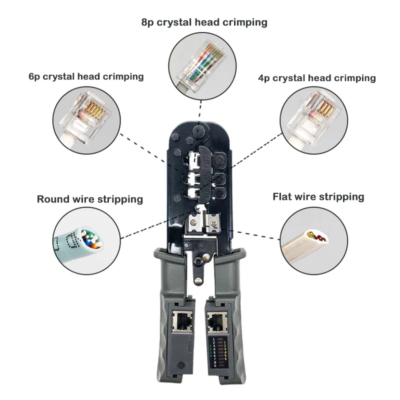 

4in1 Multi-Function Network Pliers Crimping Tool Cable Tester RJ45 RJ11 RJ12 Crystal Head Cable Networking Tool Cutters Stripper