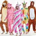 Пижама в виде животного, единорог, комбинезон для взрослых, женские и мужские парные зимние пижамы 2021, костюм для сна Kegurumi, Фланелевая Пижама