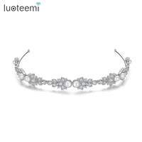 luoteemi round imitation pearl cz stones hairband for bridal luxury fashion bride wedding crown hair tiara accessories for girl