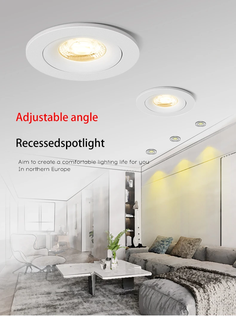 Saiyo LED Sopt Light Recessed COB Lights Aluminum 7W12W15W Adjustable Angle Ceiling Lamp For Kitchen Living Room Indoor Lighting spotlight and floodlight