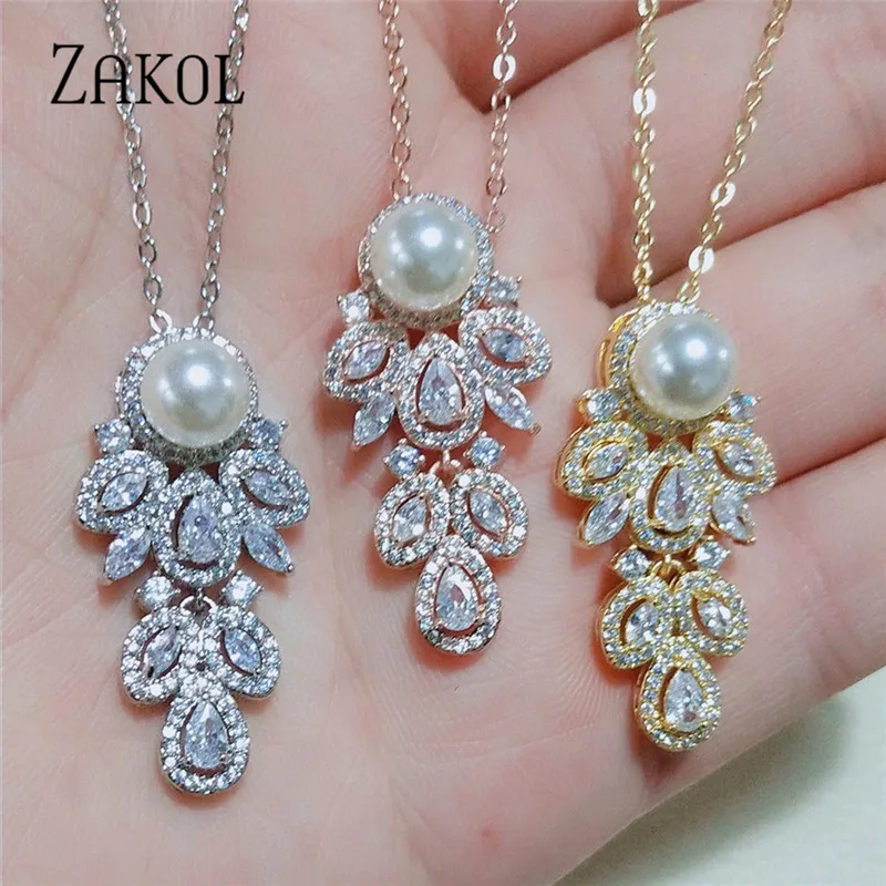 Модное ожерелье с кулоном ZAKOL кристаллами циркония для женщин Роскошная имитация