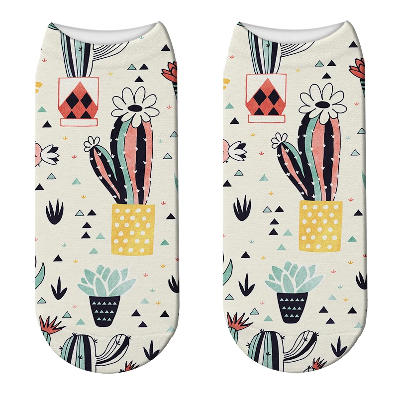 Модные носки 3D женские низкие до лодыжки с рисунком альпака кактуса хлопковые